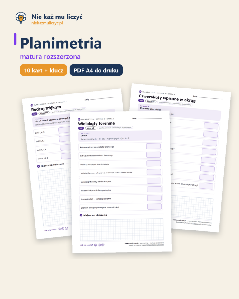 Planimetria rozszerzona — matura z matematyki — 10 kart PDF z kluczem — okładka
