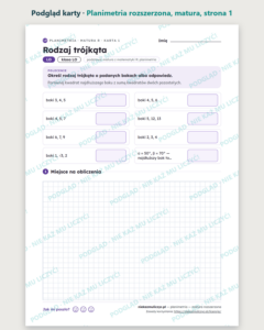 Planimetria rozszerzona — matura z matematyki — 10 kart PDF z kluczem — podgląd karty, strona 1