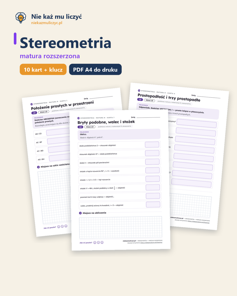 Stereometria rozszerzona — matura z matematyki — 10 kart PDF z kluczem — okładka
