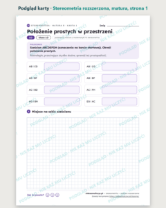 Stereometria rozszerzona — matura z matematyki — 10 kart PDF z kluczem — podgląd karty, strona 1