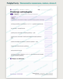 Stereometria rozszerzona — matura z matematyki — 10 kart PDF z kluczem — podgląd karty, strona 6