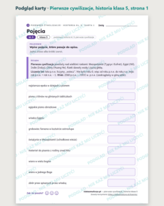 Pierwsze cywilizacje, historia klasa 5 — 10 kart pracy PDF z kluczem — podgląd karty, strona 1