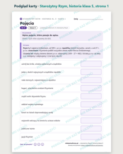 Starożytny Rzym, historia klasa 5 — 10 kart pracy PDF z kluczem — podgląd karty, strona 1