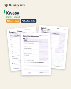 Kwasy, chemia klasa 8 — 10 kart pracy PDF z kluczem — okładka