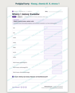 Kwasy, chemia klasa 8 — 10 kart pracy PDF z kluczem — podgląd karty, strona 1