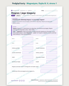 Magnetyzm i elektromagnetyzm, fizyka klasa 8 — 10 kart PDF z kluczem — podgląd karty, strona 1
