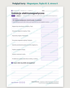 Magnetyzm i elektromagnetyzm, fizyka klasa 8 — 10 kart PDF z kluczem — podgląd karty, strona 6