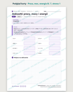 Praca, moc i energia, fizyka klasa 7 — 10 kart pracy PDF z kluczem — podgląd karty, strona 1