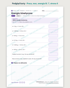 Praca, moc i energia, fizyka klasa 7 — 10 kart pracy PDF z kluczem — podgląd karty, strona 6