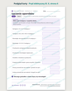 Prąd elektryczny, fizyka klasa 8 — 10 kart pracy PDF z kluczem — podgląd karty, strona 6