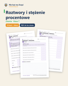 Roztwory i stężenie procentowe, chemia klasa 7 — 10 kart z kluczem — okładka