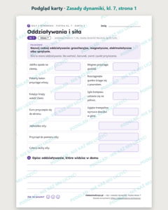 Siły i zasady dynamiki, fizyka klasa 7 — 10 kart PDF z kluczem — podgląd karty, strona 1