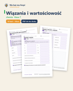 Wiązania i wartościowość, chemia klasa 7 — 10 kart PDF z kluczem — okładka