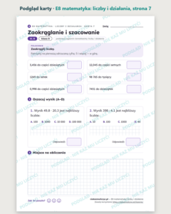 E8 z matematyki: liczby i działania, kl. 8 — 12 kart PDF z kluczem — podgląd karty, strona 7