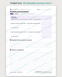 E8 z matematyki: procenty i zadania z treścią — 12 kart PDF z kluczem — podgląd karty, strona 7