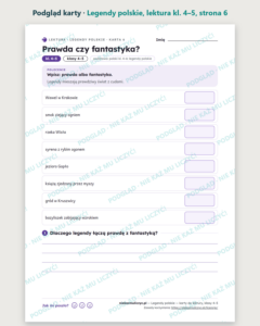 Legendy polskie, lektura kl. 4–5 — 10 kart pracy PDF z kluczem — podgląd karty, strona 6