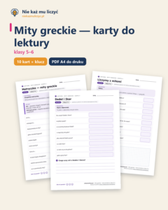 Mity greckie, lektura kl. 5–6 — 10 kart pracy PDF z kluczem — okładka
