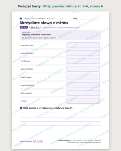 Mity greckie, lektura kl. 5–6 — 10 kart pracy PDF z kluczem — podgląd karty, strona 6