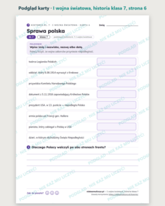 I wojna światowa, historia klasa 7 — 10 kart pracy PDF z kluczem — podgląd karty, strona 6