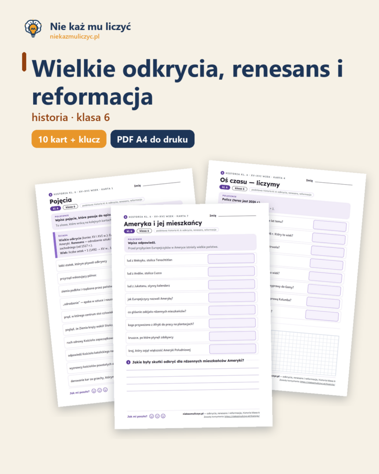 Wielkie odkrycia, renesans i reformacja, kl. 6 — 10 kart PDF z kluczem — okładka