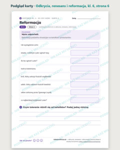 Wielkie odkrycia, renesans i reformacja, kl. 6 — 10 kart PDF z kluczem — podgląd karty, strona 6
