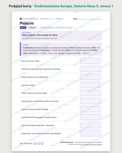 Średniowieczna Europa, historia klasa 5 — 10 kart pracy PDF z kluczem — podgląd karty, strona 1