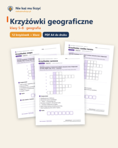 Krzyżówki geograficzne klasy 5–8 — 12 krzyżówek PDF — okładka
