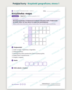 Krzyżówki geograficzne klasy 5–8 — 12 krzyżówek PDF — podgląd karty, strona 1