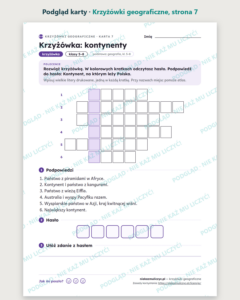 Krzyżówki geograficzne klasy 5–8 — 12 krzyżówek PDF — podgląd karty, strona 7