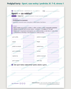 Sport, czas wolny i podróże, niemiecki klasy 7–8 — 10 kart PDF — podgląd karty, strona 1
