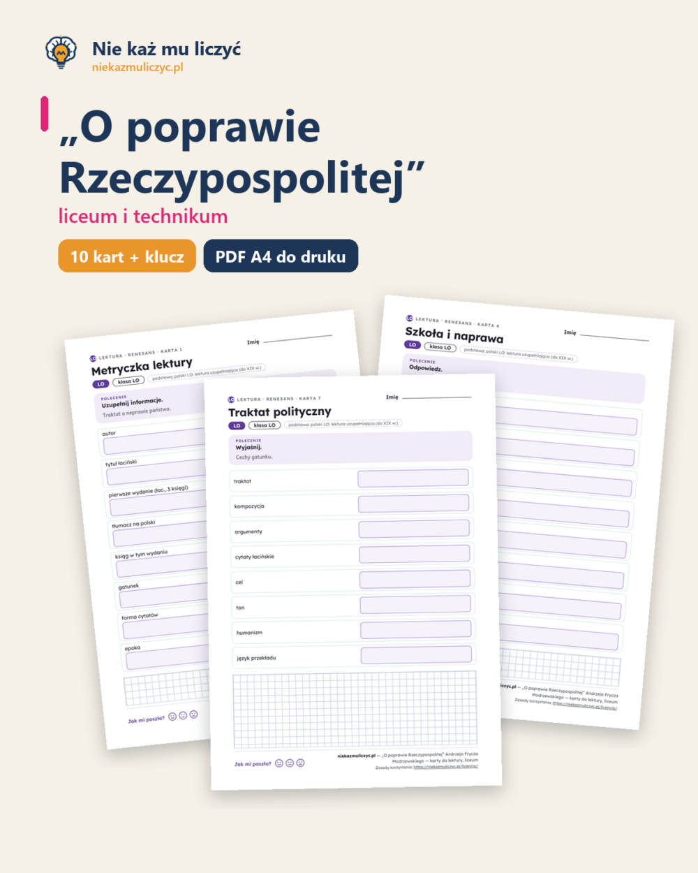 „O poprawie Rzeczypospolitej” — karty do lektury, liceum, 10 kart PDF — okładka