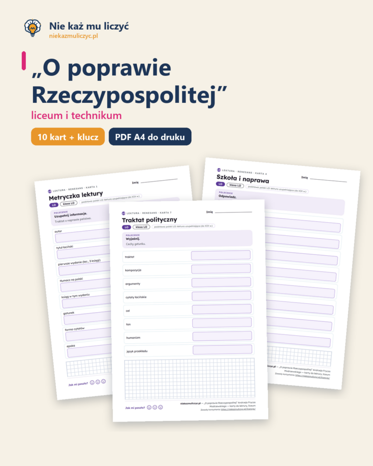 „O poprawie Rzeczypospolitej” — karty do lektury, liceum, 10 kart PDF — okładka