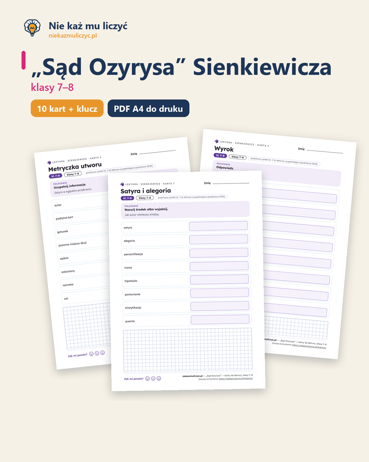 Okładka: „Sąd Ozyrysa” Sienkiewicza – karty do lektury