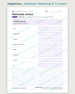 „Sąd Ozyrysa” Sienkiewicza — karty do lektury, klasy 7–8, 10 kart PDF — podgląd karty, strona 1