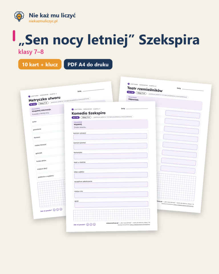 „Sen nocy letniej” Szekspira — karty do lektury, klasy 7–8 — okładka