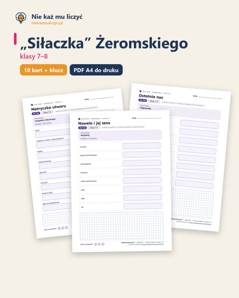 „Siłaczka” Żeromskiego — karty do lektury, klasy 7–8, 10 kart PDF — okładka