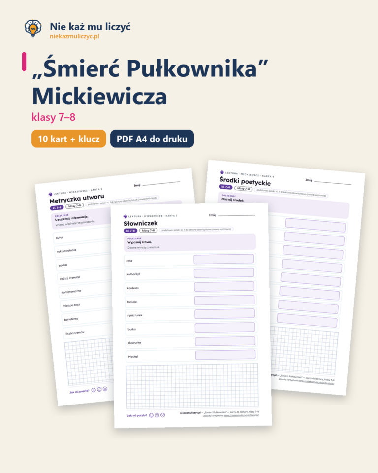 „Śmierć Pułkownika” Mickiewicza — karty do lektury, klasy 7–8 — okładka