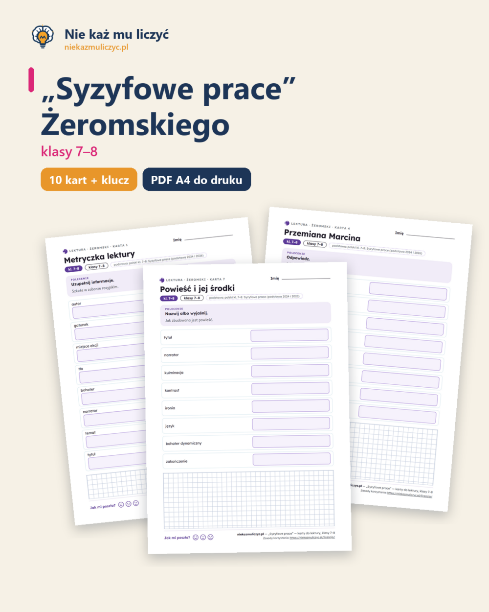 „Syzyfowe prace” Żeromskiego — karty do lektury, klasy 7–8 — okładka