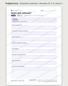 Człowiek w zdrowiu i chorobie — biologia, klasy 7–8, 10 kart PDF — podgląd karty, strona 1