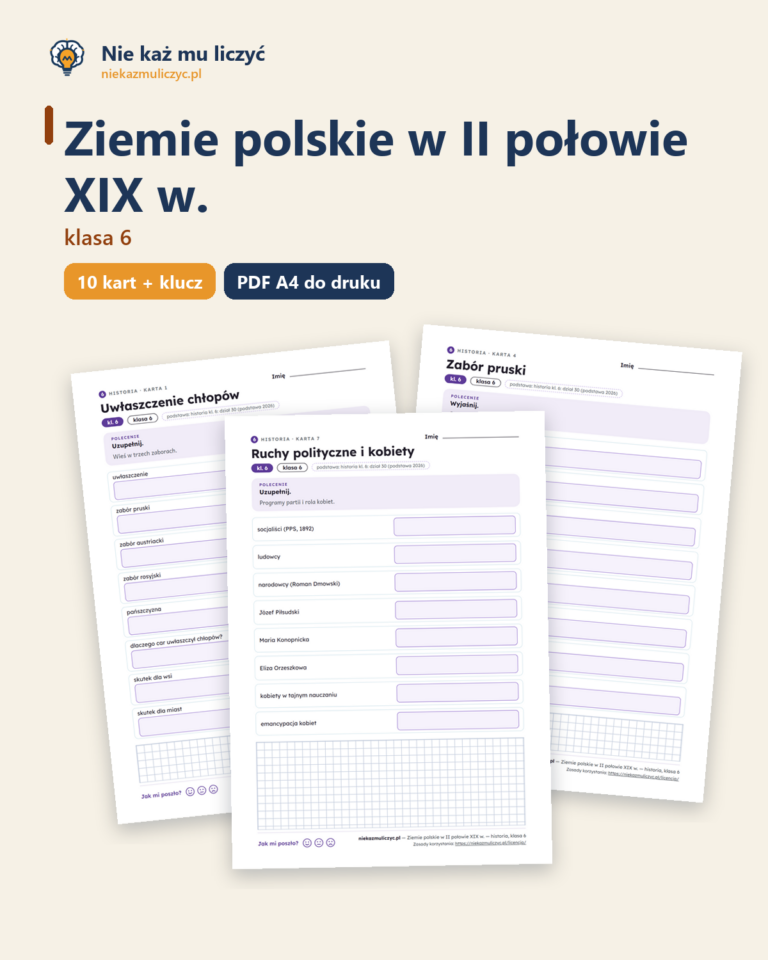 Ziemie polskie w II połowie XIX w. — historia, klasa 6, 10 kart PDF — okładka