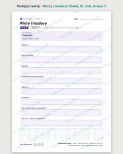 Wody i wnętrze Ziemi — przyroda, klasy 5–6, 10 kart PDF — podgląd karty, strona 1