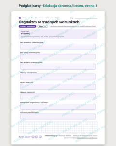 Edukacja obronna — EDB, liceum, 10 kart PDF — podgląd karty, strona 1