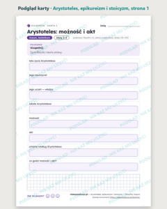 Arystoteles, epikureizm i stoicyzm — filozofia, liceum, 10 kart PDF — podgląd karty, strona 1