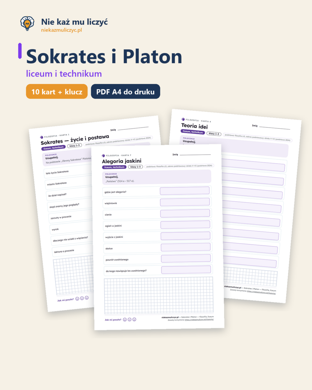 Sokrates i Platon — filozofia, liceum, 10 kart PDF — okładka