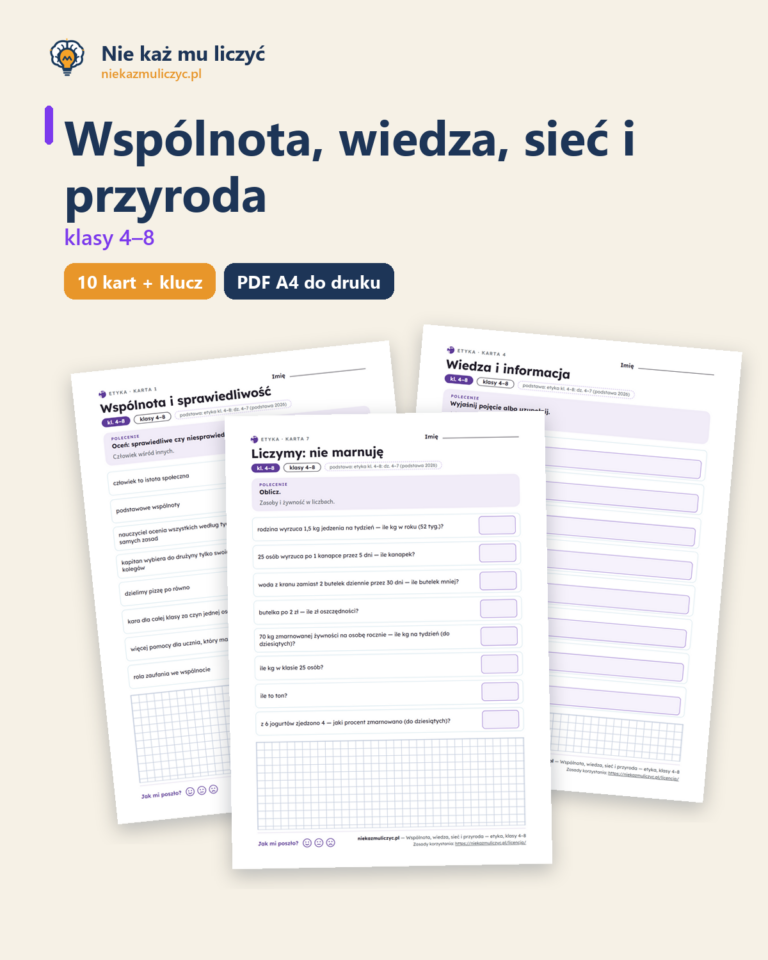 Wspólnota, wiedza, sieć i przyroda — etyka, klasy 4–8, 10 kart PDF — okładka