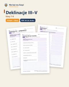 Deklinacje III–V — łacina, klasy 7–8, 10 kart PDF — okładka