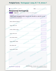 Koniugacje i czasy — łacina, klasy 7–8, 10 kart PDF — podgląd karty, strona 1