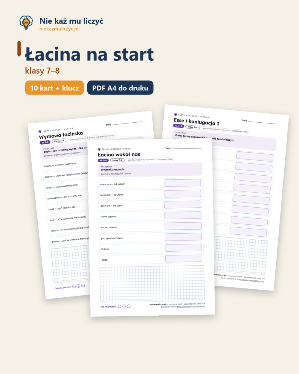Łacina na start — łacina, klasy 7–8, 10 kart PDF — okładka