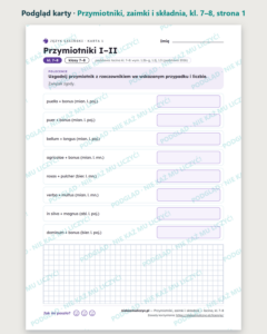 Przymiotniki, zaimki i składnia — łacina, klasy 7–8, 10 kart PDF — podgląd karty, strona 1