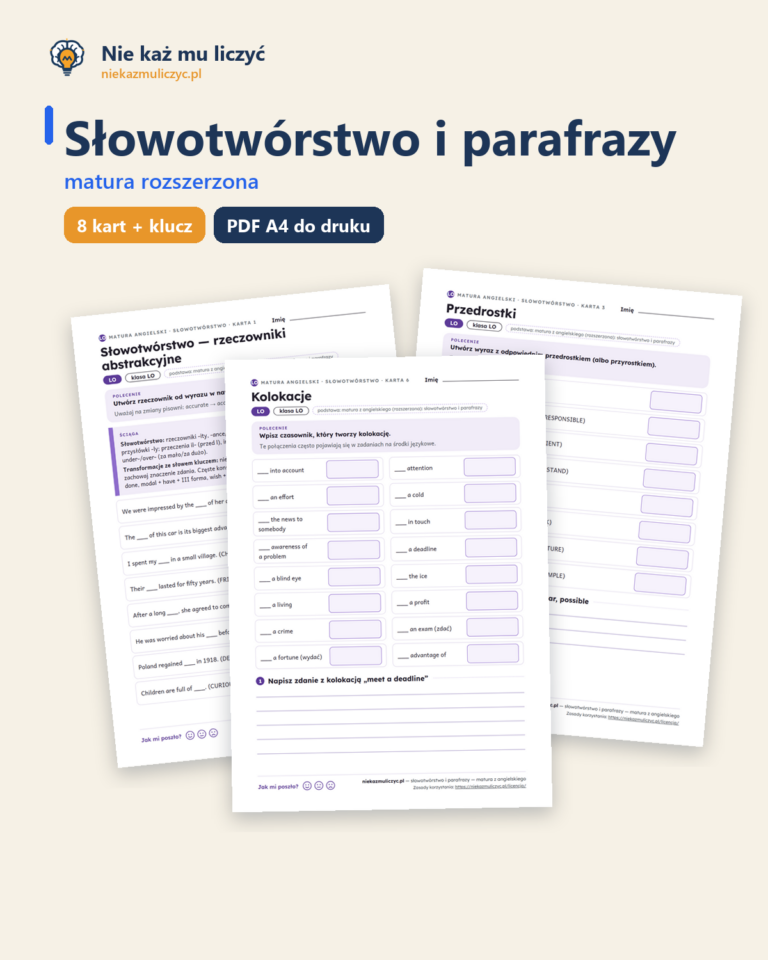 Słowotwórstwo i parafrazy, matura z angielskiego — 8 kart PDF — okładka